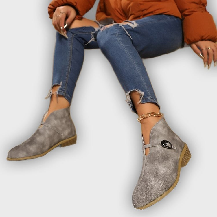 Mireya – Women’s Suede-Look Ankle Boots with Buckle Strap & Pointed Toe