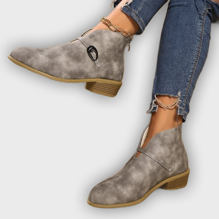 Mireya – Women’s Suede-Look Ankle Boots with Buckle Strap & Pointed Toe