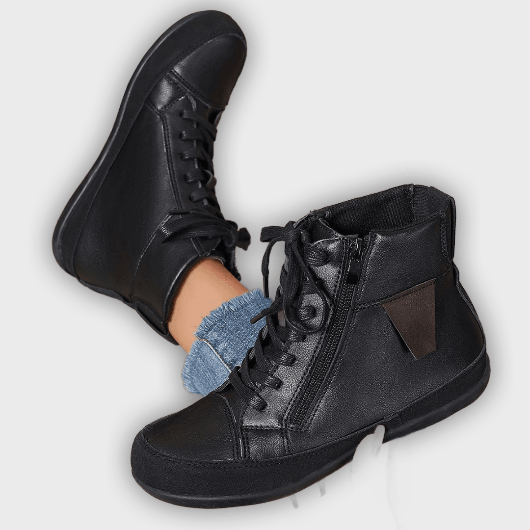 Miriam – Women’s Leather Ankle Boots with Side Zipper & Round Toe