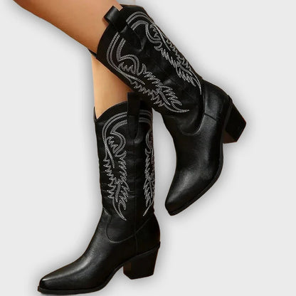 Monroe – Women’s Vintage Block Heel Boots – PU Leather