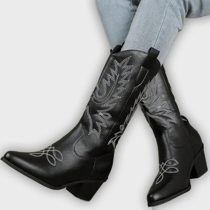 Monroe – Women’s Vintage Block Heel Boots – PU Leather