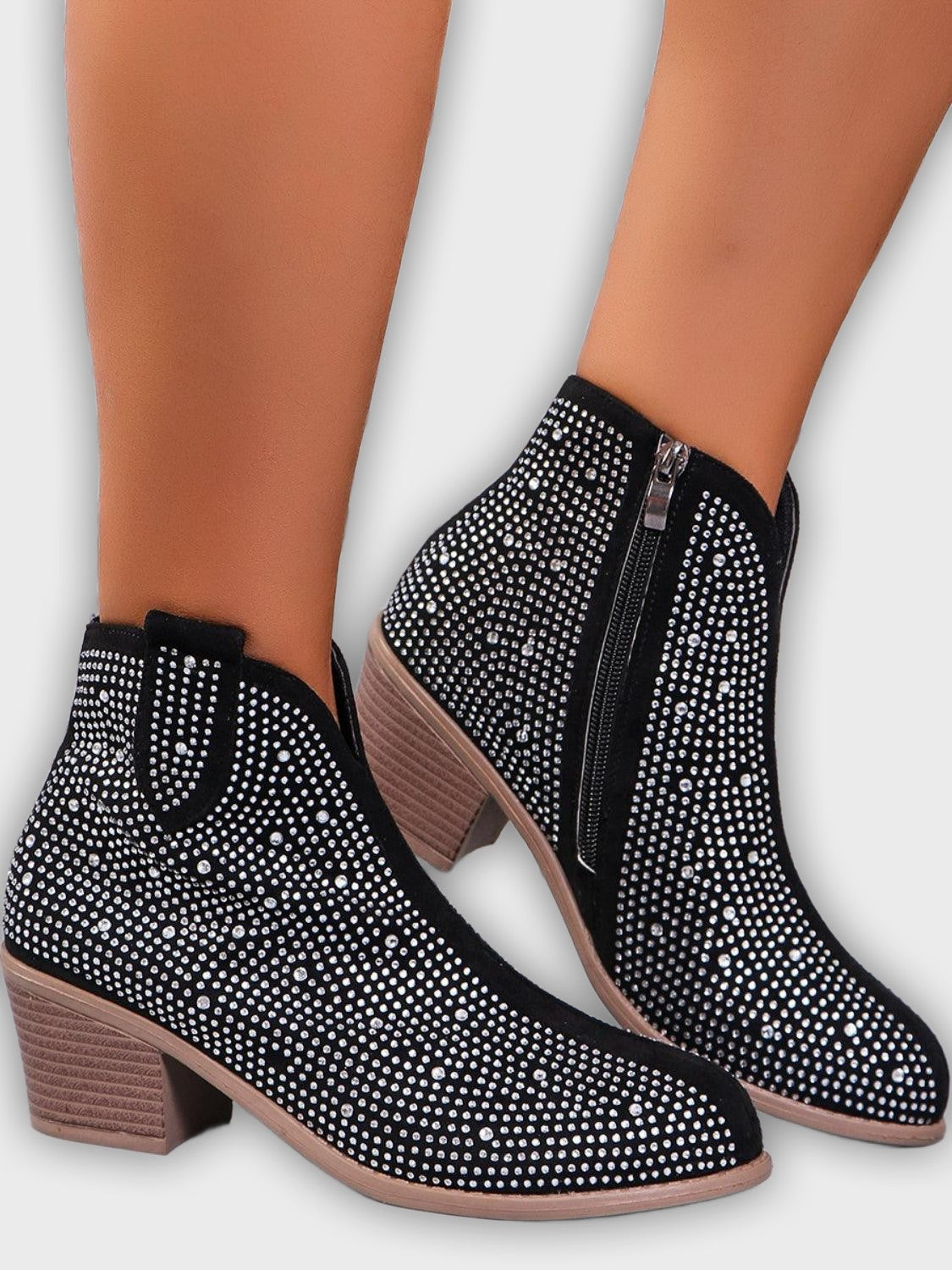 Novalie – Women’s Rhinestone Ankle Boots with Pointed Toe & Block Heel