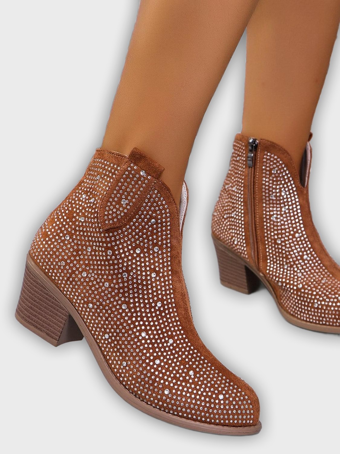 Novalie – Women’s Rhinestone Ankle Boots with Pointed Toe & Block Heel