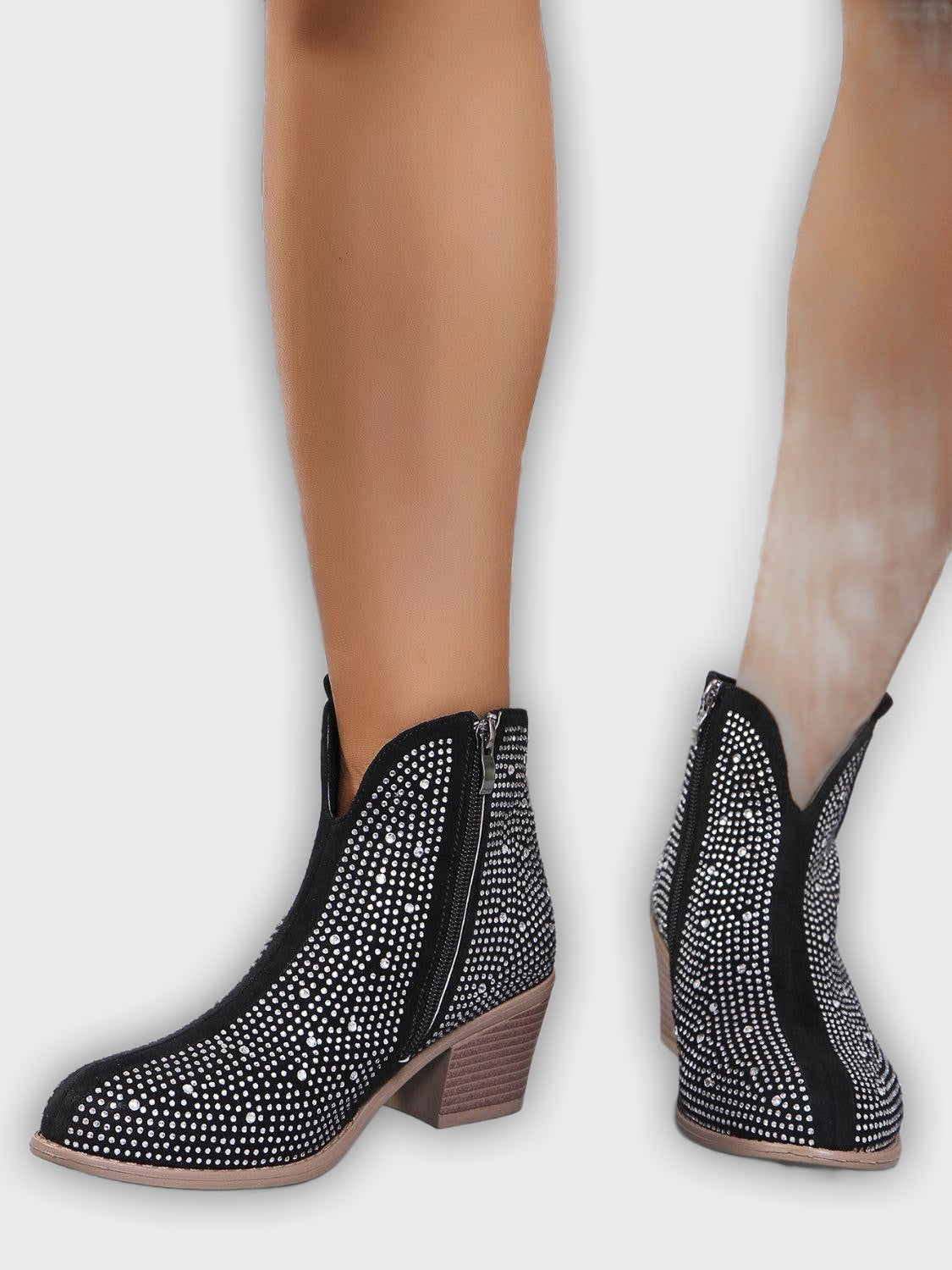 Novalie – Women’s Rhinestone Ankle Boots with Pointed Toe & Block Heel