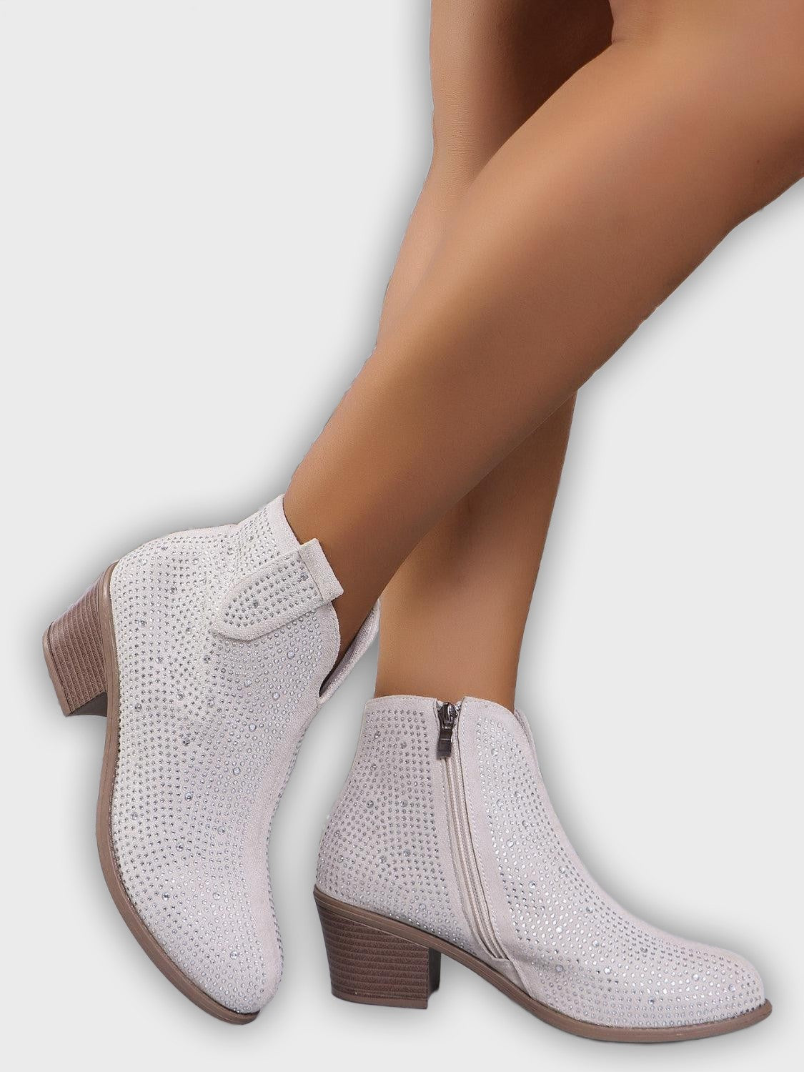 Novalie – Women’s Rhinestone Ankle Boots with Pointed Toe & Block Heel