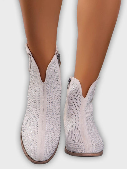 Novalie – Women’s Rhinestone Ankle Boots with Pointed Toe & Block Heel