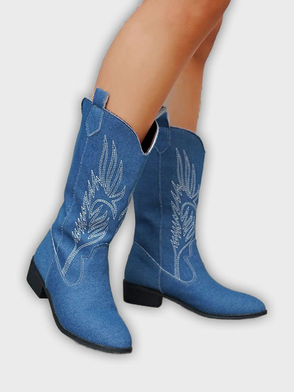 Ragna – Women’s Western PU Leather Cowboy Boots with Stitch Detail