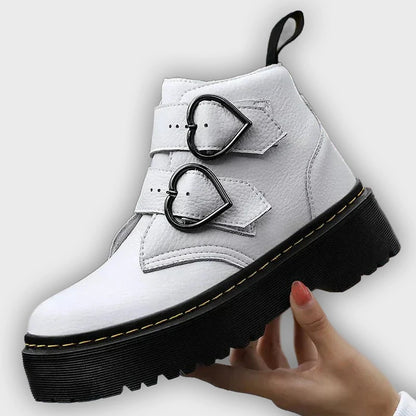Ronja – Women’s Chunky Ankle Boots with Heart Buckle Straps