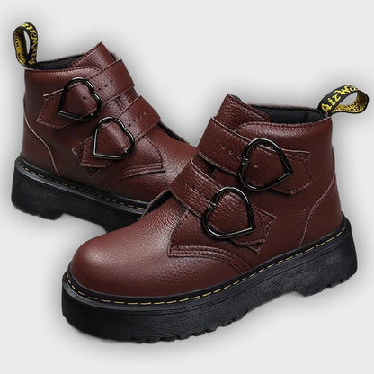 Ronja – Women’s Chunky Ankle Boots with Heart Buckle Straps