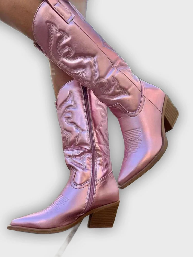Rowena – Women’s Mid-Calf Cowboy Boots with Stitching & Pointed Toe