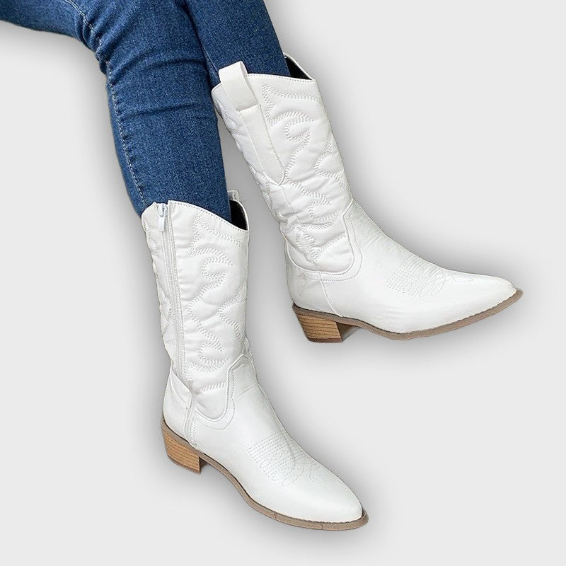 Rowena – Women’s Mid-Calf Cowboy Boots with Stitching & Pointed Toe
