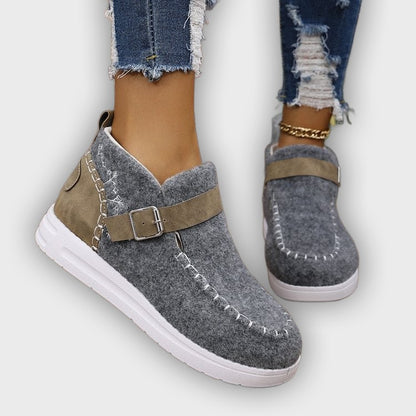 Selene – Women’s Slip-On Ankle Boots with Buckle Strap & Suede Look
