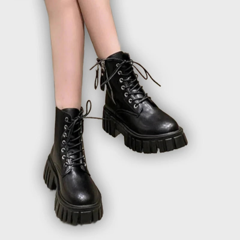 Selma – Women’s Chunky Platform Combat Boots with Side Zip & Lace-Up