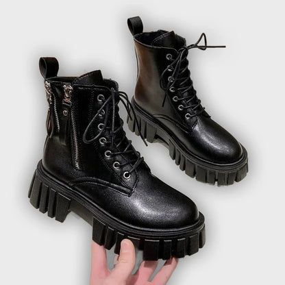 Selma – Women’s Chunky Platform Combat Boots with Side Zip & Lace-Up