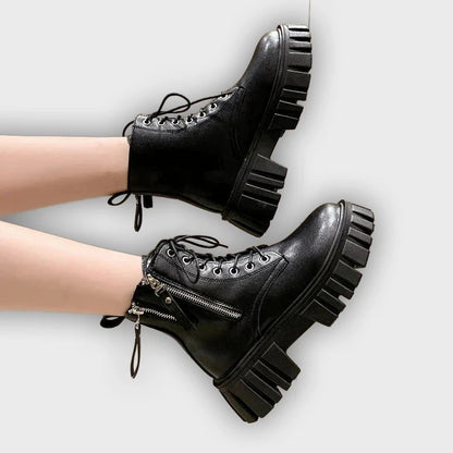 Selma – Women’s Chunky Platform Combat Boots with Side Zip & Lace-Up