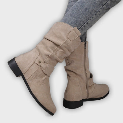 Sienna – Women’s Slouched Suede Mid-Calf Boots with Block Heel & Zip