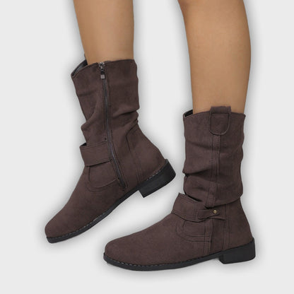 Sienna – Women’s Slouched Suede Mid-Calf Boots with Block Heel & Zip