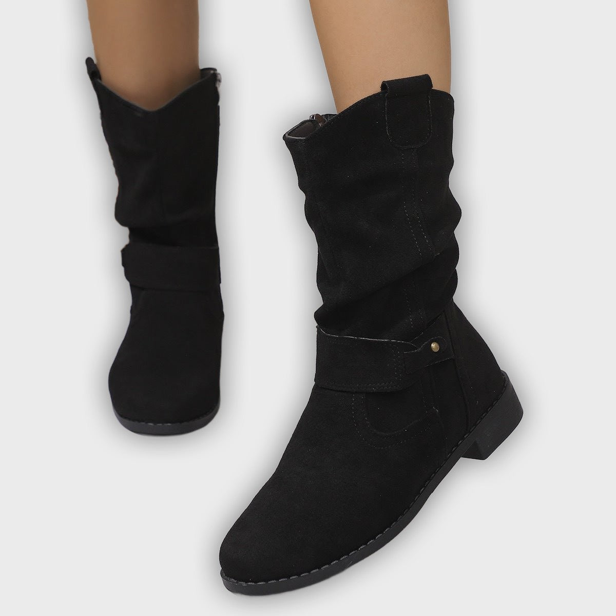Sienna – Women’s Slouched Suede Mid-Calf Boots with Block Heel & Zip