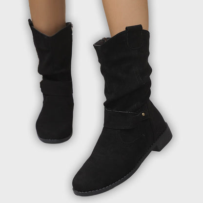 Sienna – Women’s Slouched Suede Mid-Calf Boots with Block Heel & Zip
