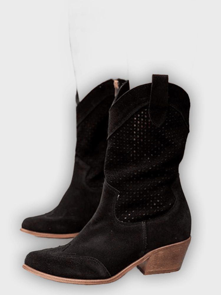 Tamera – Women’s Mid-Calf Cowboy Boots with Perforation & Side Zip