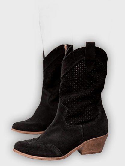 Tamera – Women’s Mid-Calf Cowboy Boots with Perforation & Side Zip