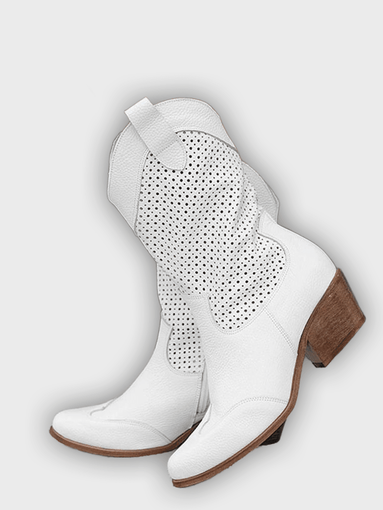 Tamera – Women’s Mid-Calf Cowboy Boots with Perforation & Side Zip