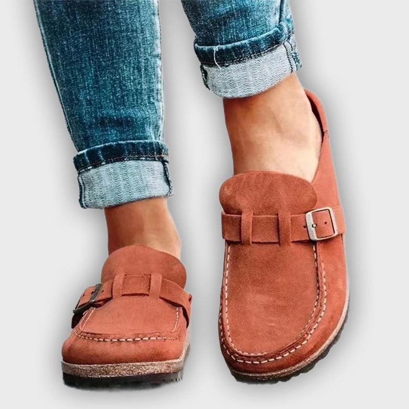 Tessa Women’s Mule Sandals – Suede Look – Buckle Strap – Low Heel