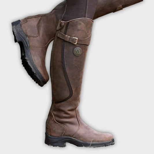 Thalia – Women’s Knee-High PU Leather Boots with Buckle & Waterproof Sole