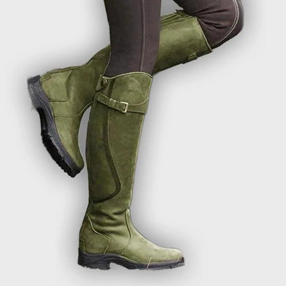Thalia – Women’s Knee-High PU Leather Boots with Buckle & Waterproof Sole