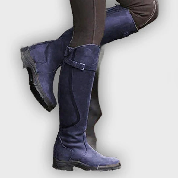 Thalia – Women’s Knee-High PU Leather Boots with Buckle & Waterproof Sole
