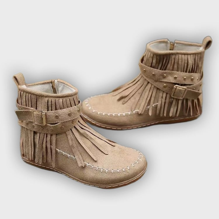 Thea – Women’s Vintage-Style Suede Boots with Round Toe & Flat Sole