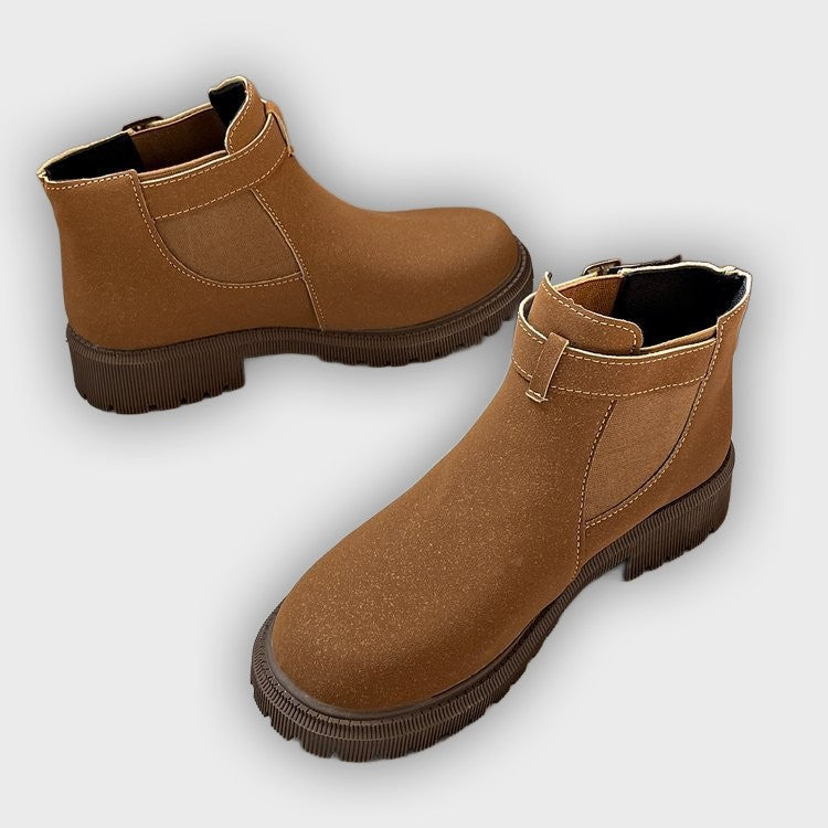 Thyra – Women’s Chunky Sole Ankle Boots with Retro Buckle Faux Leather