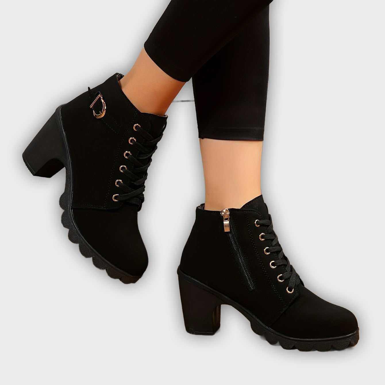 Thyra – Women’s Heeled Ankle Boots in Suede with Side Zip & Block Heel