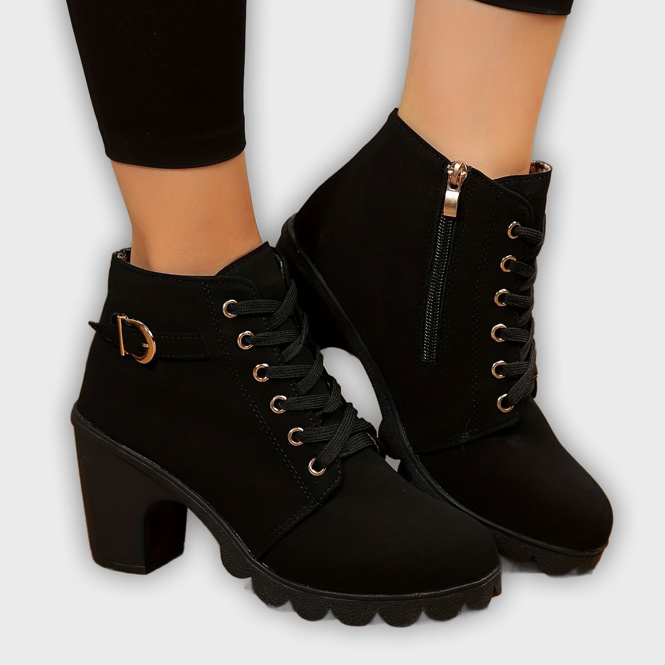 Thyra – Women’s Heeled Ankle Boots in Suede with Side Zip & Block Heel