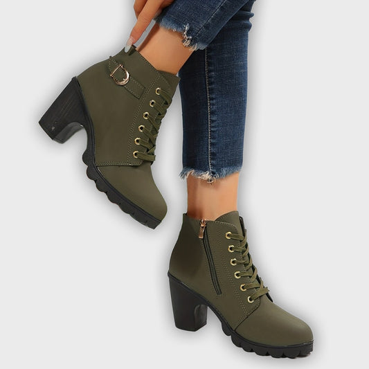 Thyra – Women’s Heeled Ankle Boots in Suede with Side Zip & Block Heel