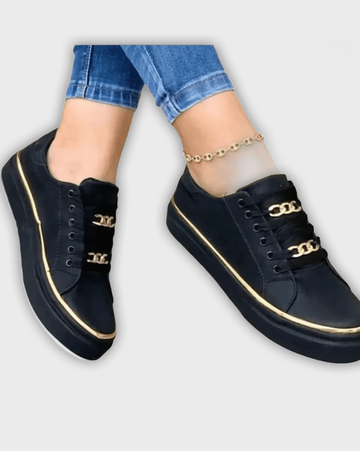 Womens White Trainers With Gold Accent
