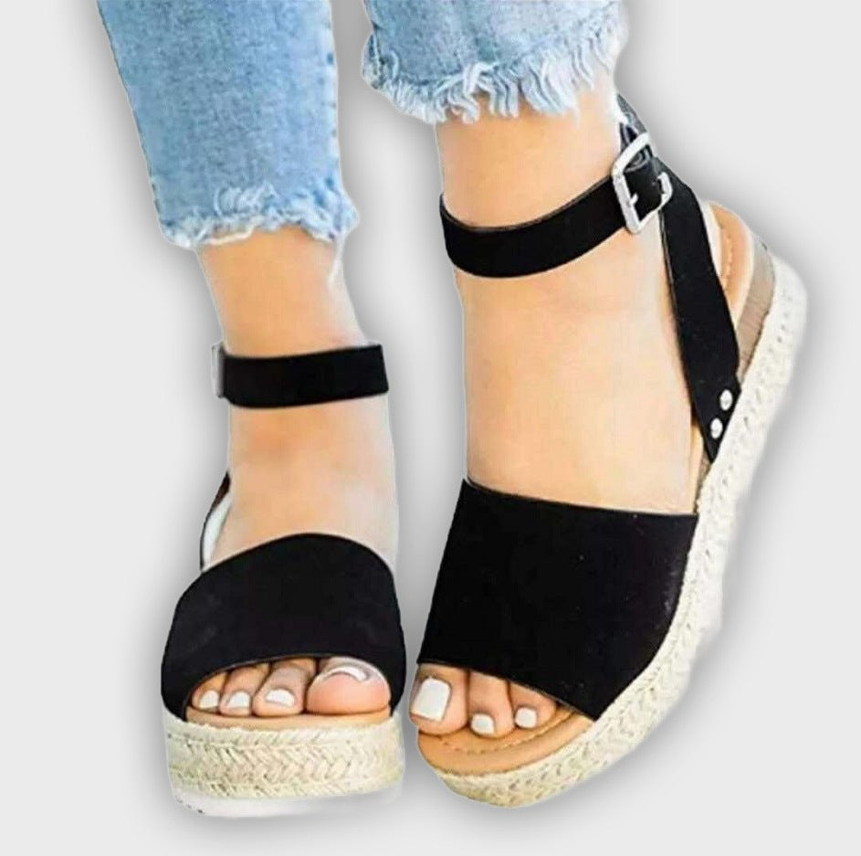 Women’s Wedge Sandals – Platform Heel – Jute Wrap – Ankle Strap