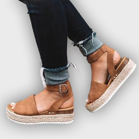 Women’s Wedge Sandals – Platform Heel – Jute Wrap – Ankle Strap