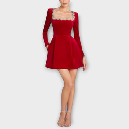 Wren - Velvet Mini Dress with Jewel Accents