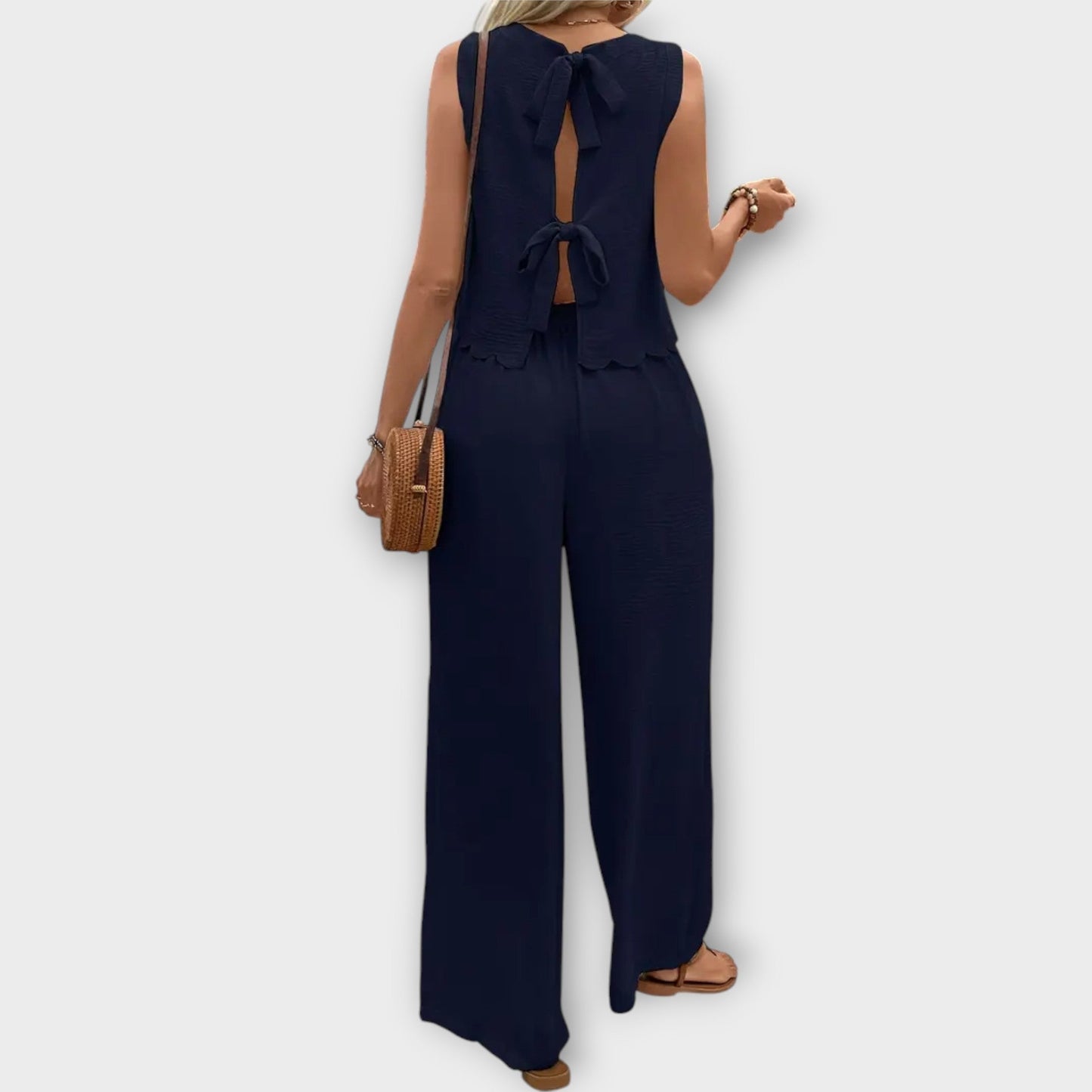 Valeria - Petal Trim Vest and Long Pants Set