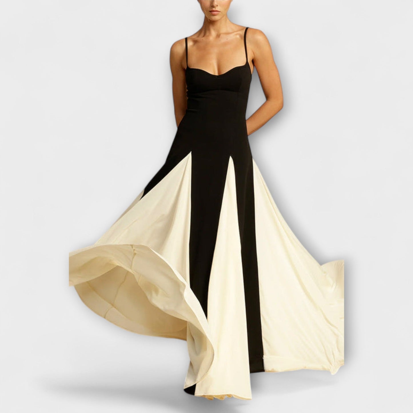 Ember - Classic Elegance A-Line Maxi Dress with Tulle Inserts