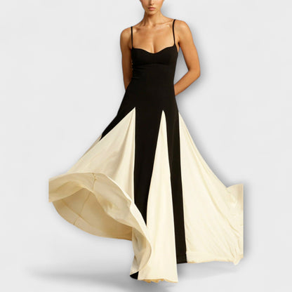 Ember - Classic Elegance A-Line Maxi Dress with Tulle Inserts