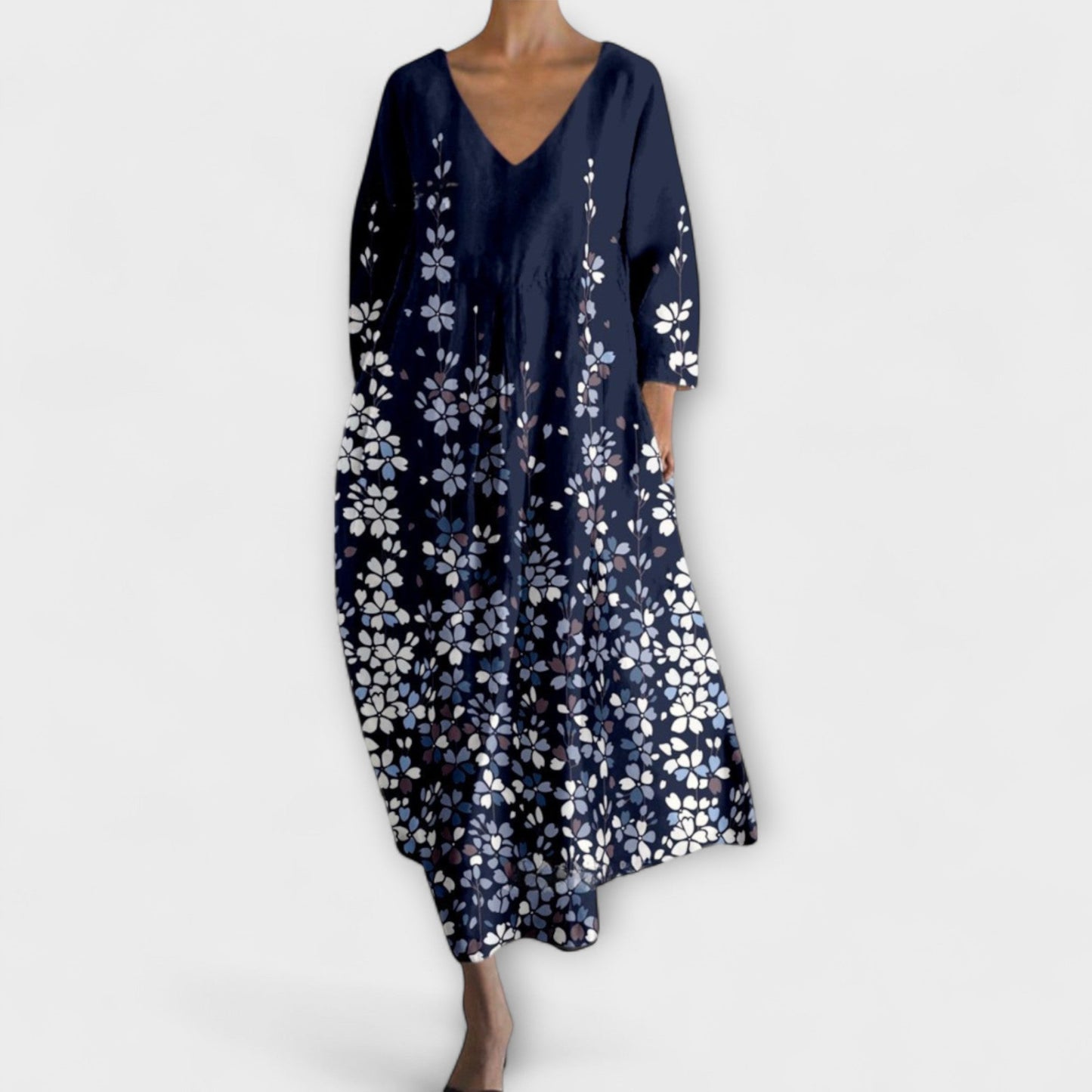 Fiona - Long, Colorful V-Neck Dress