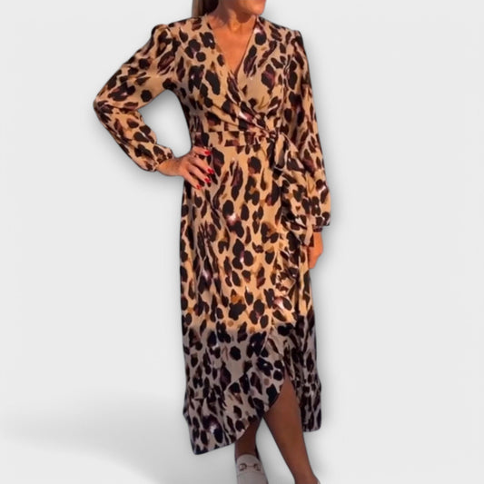 V-Neck Casual Leopard Print Dress