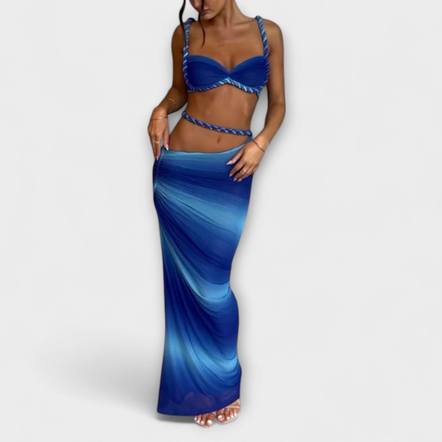 Jane - Stylish Gradient Braid Crop Top and Overskirt Set