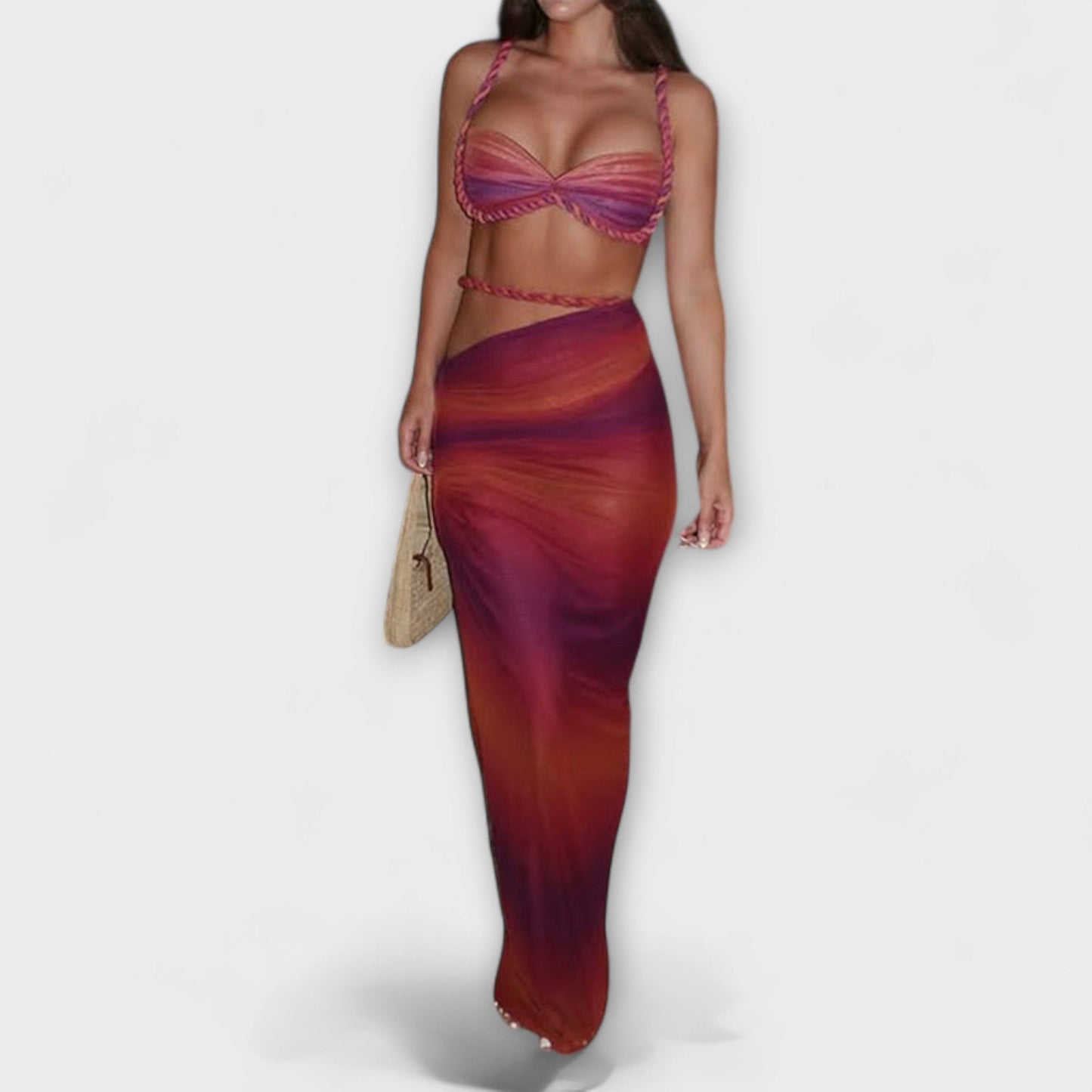 Jane - Stylish Gradient Braid Crop Top and Overskirt Set