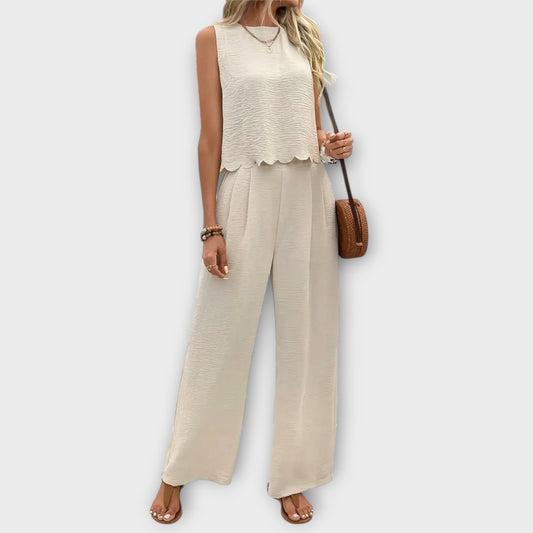 Valeria - Petal Trim Vest and Long Pants Set