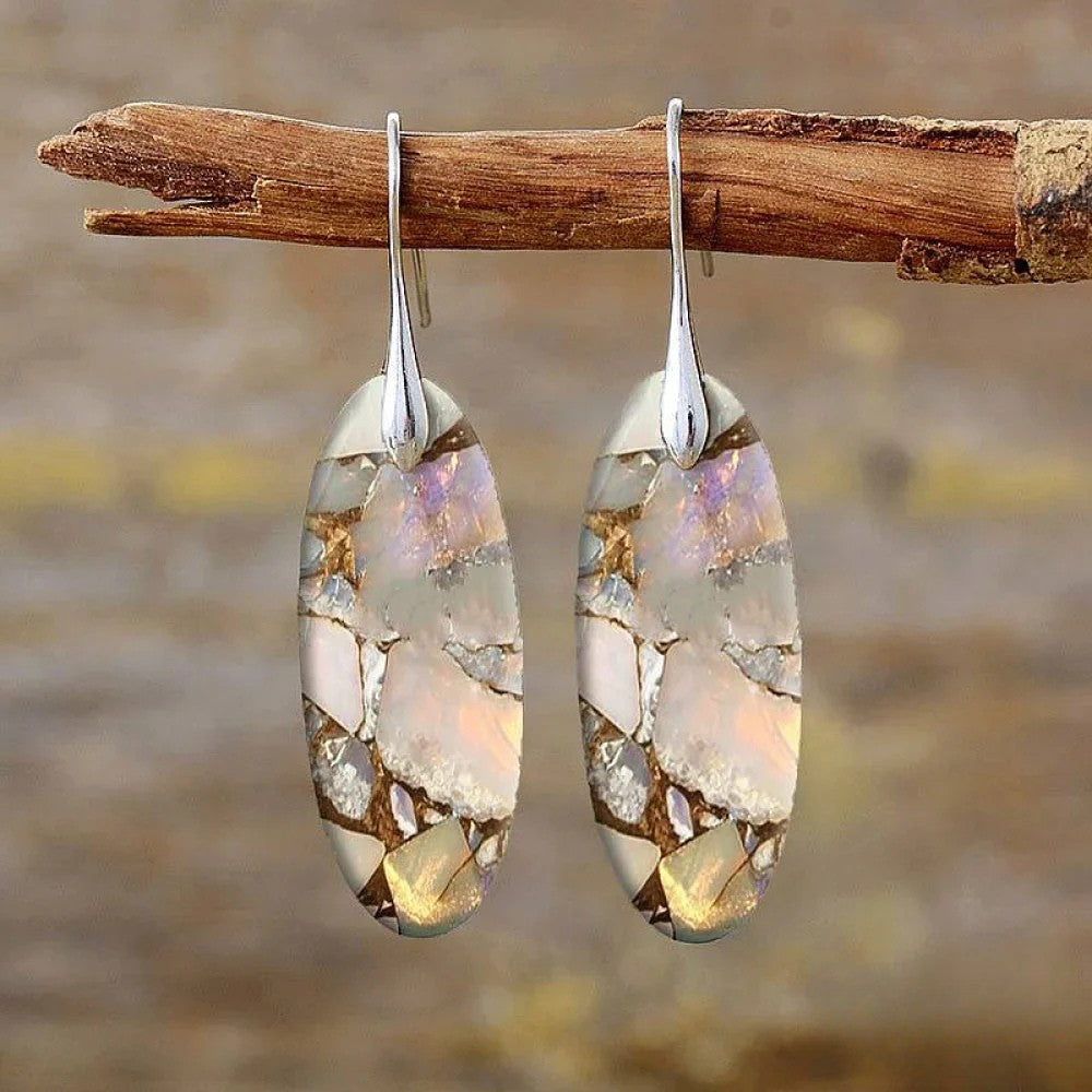 Vintage Oval Stone Earrings Crafted from Natural Materials