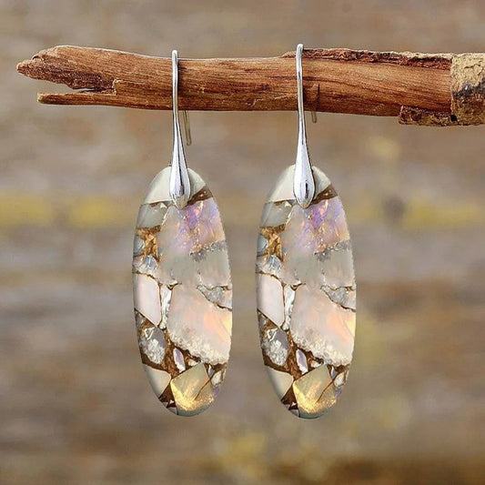 Vintage Oval Stone Earrings Crafted from Natural Materials