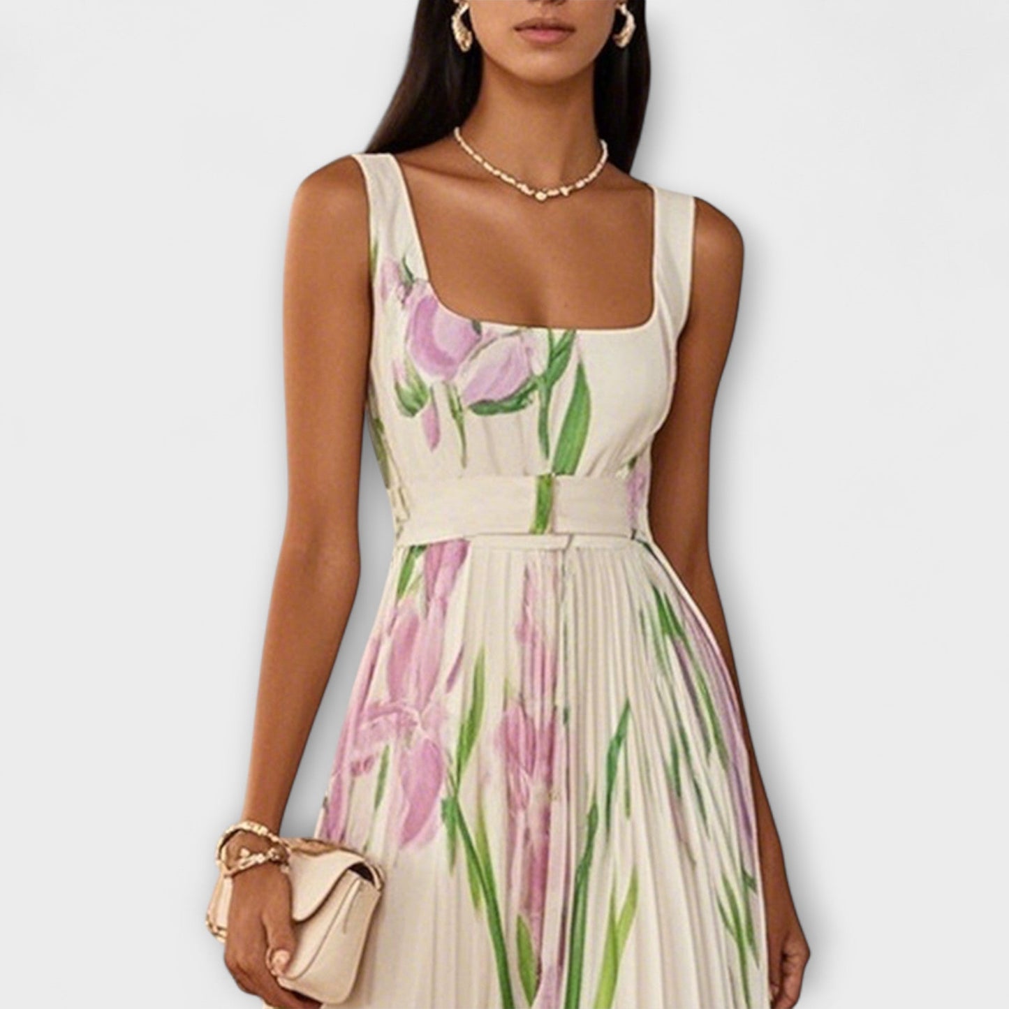 Floral Chiffon Maxi Dress with Pleats